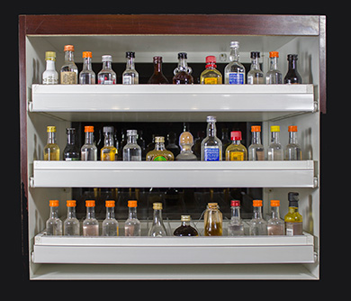 50 ml liquor bottle display in Jewel Mahogany finish